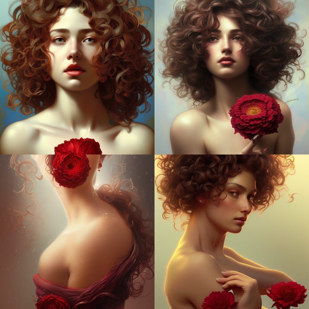 Woman with Red Dahlia: Hyperdetailed Art Portrait