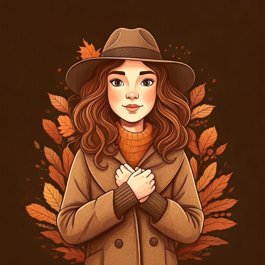 Whimsical Autumnal Woman in Dreamy Illustration Style