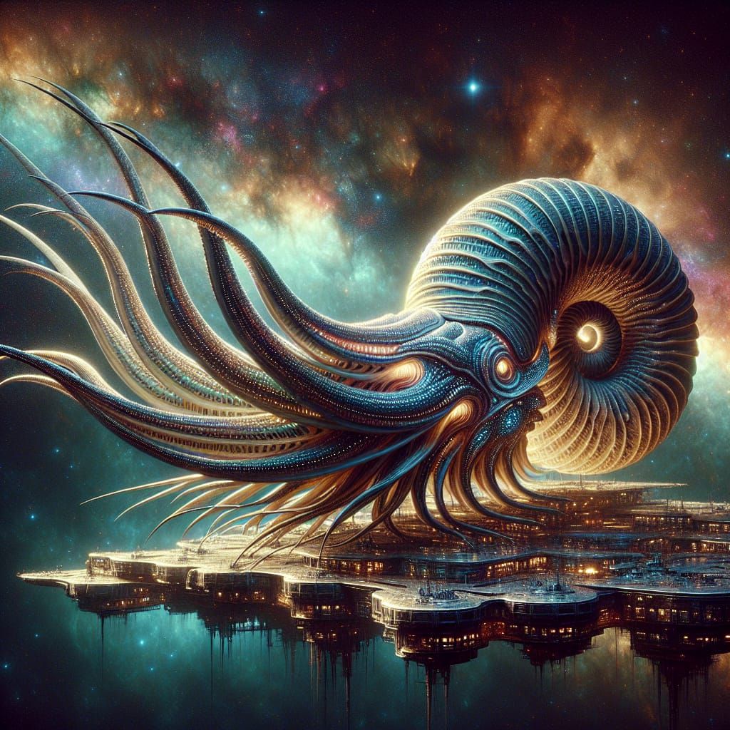 Colossal Snail Spaceships in Mystic Nebula