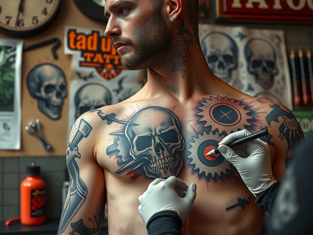 Biker Tattoo Shop with Post-Apocalyptic Art