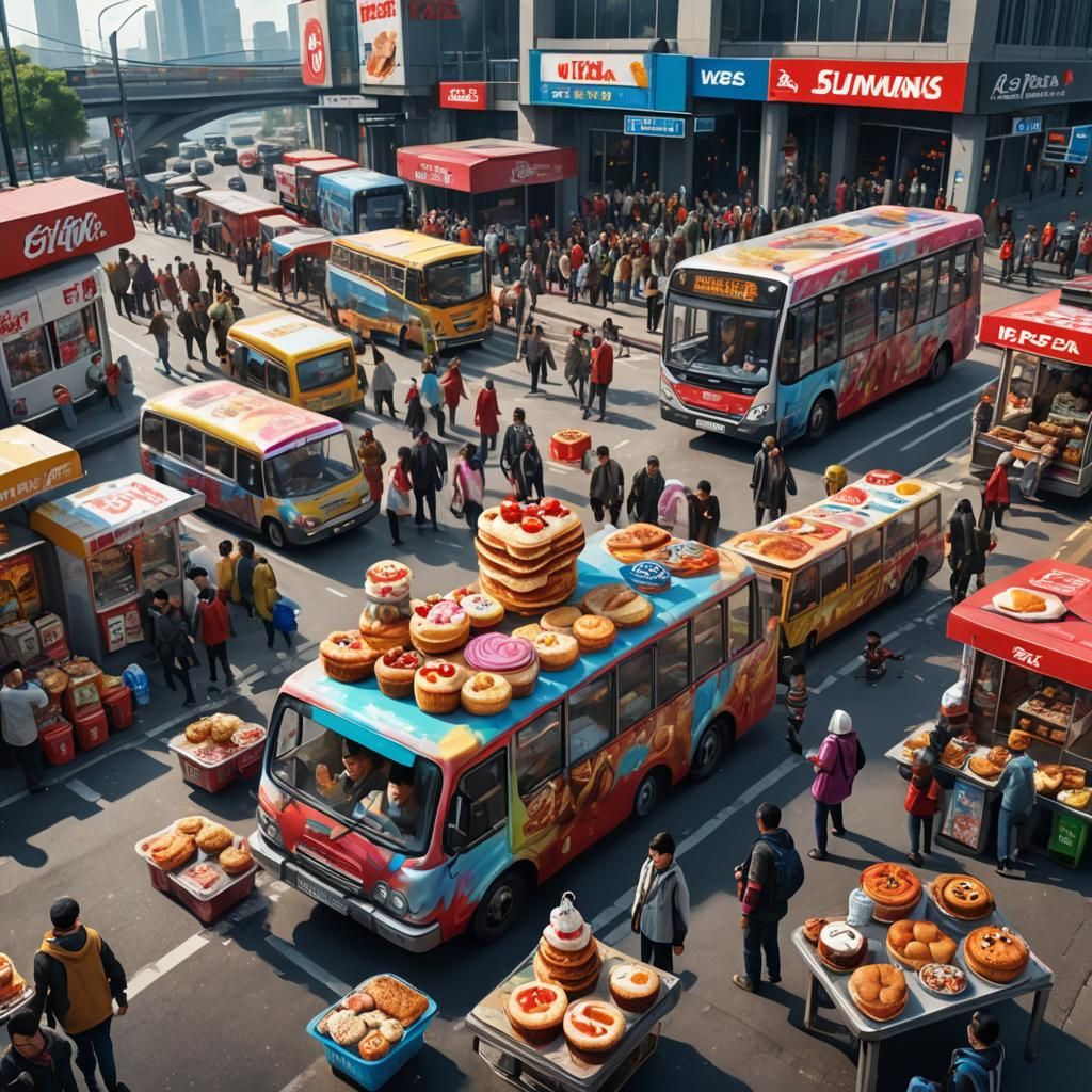 Street Vendors Selling Cakes: Detailed Matte Painting
