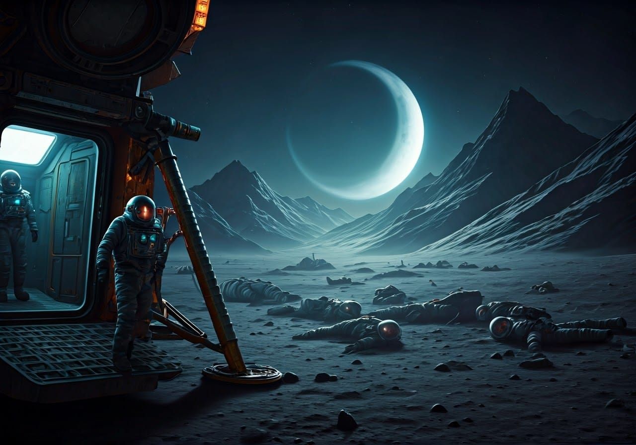 Mysterious Lunar Descent in a Futuristic, Retrofuturistic Ae...