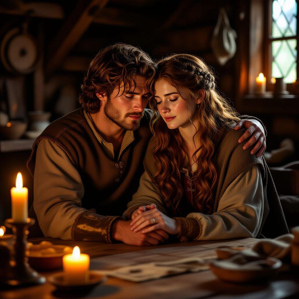 Medieval Couple in Candlelit Workshop