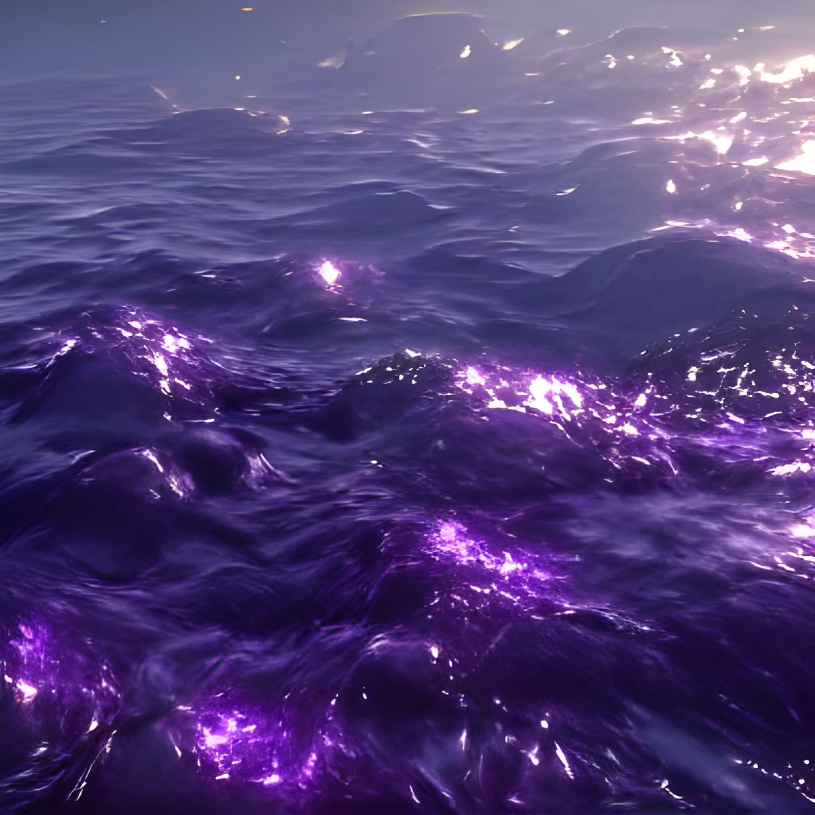 Glowing Cosmic Waves Crash on a Deep Purple Ocean