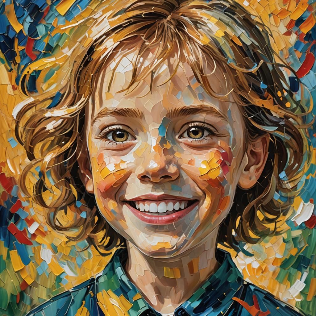 Smiling Child Portrait in Neo-Impressionistic Style
