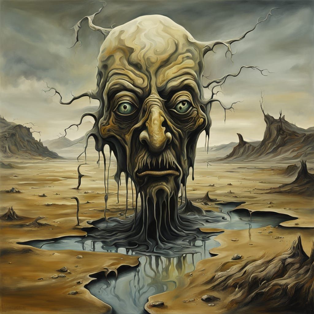 Grotesque Creature Emerges from Surreal Melting Landscape