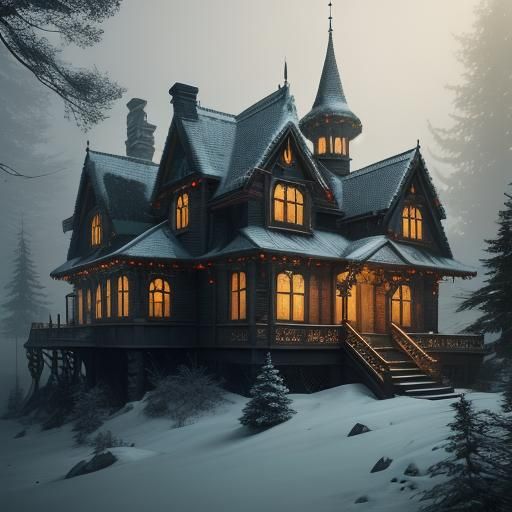 Enchanting Christmas Victorian House in Fantasy Style