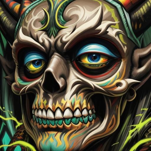 Colorful Horned Monster in Psychedelic Art Style