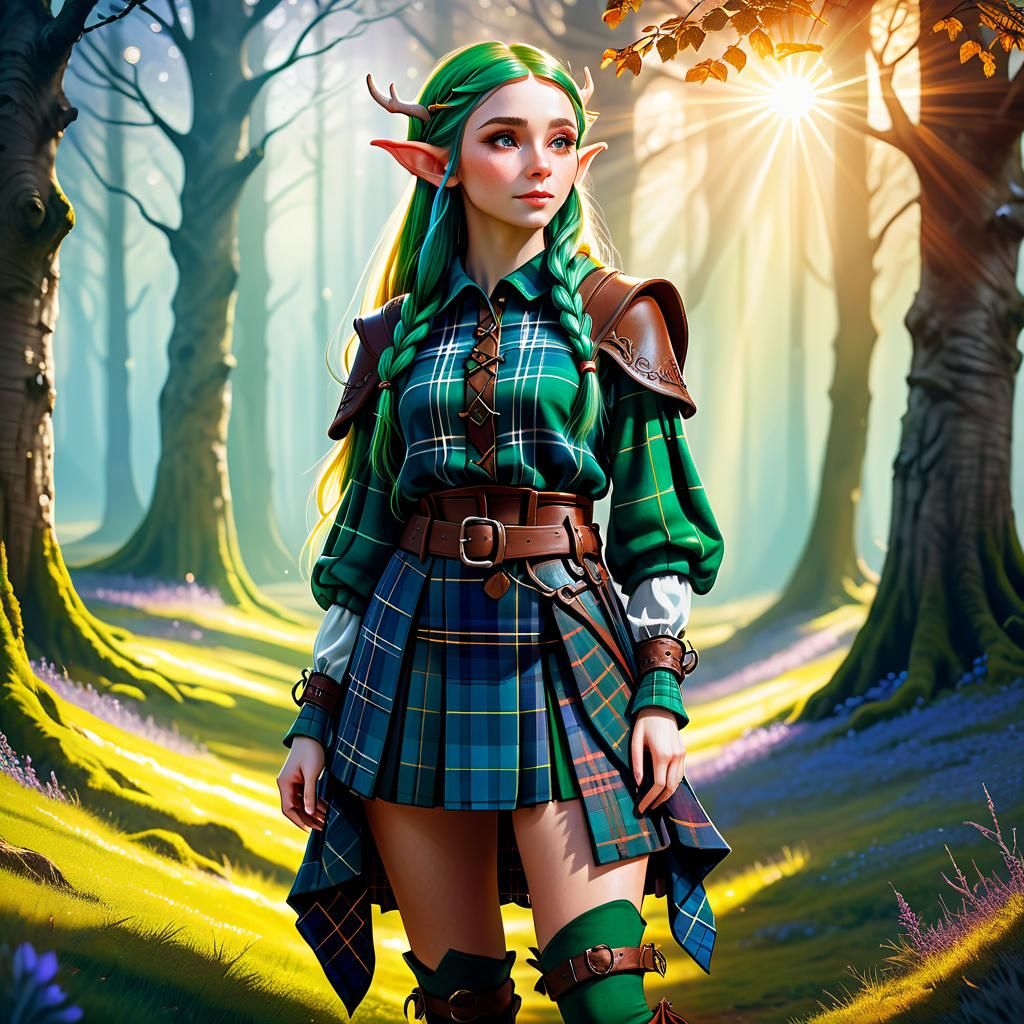 Beautiful Scottish Elf Girl in Plaid Outfit