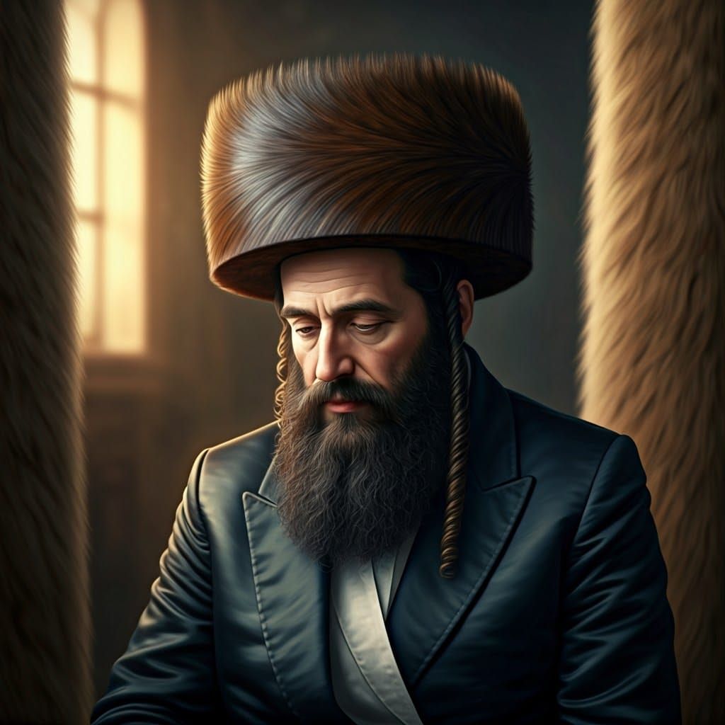 Hasidic Man Contemplating in Ornate Traditional Attire