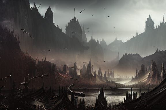 Dark Fantasy Battlefield with Broken Swords