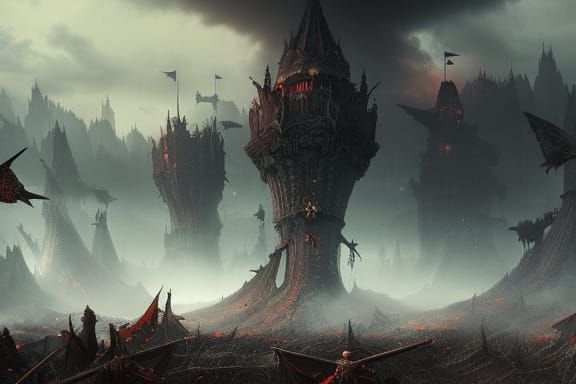 Dark Fantasy Battlefield with Broken Swords