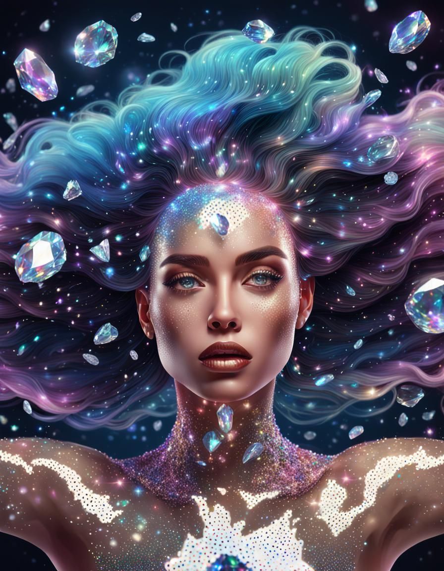 Diamond Woman with Diamond Hair: Holographic Illustration