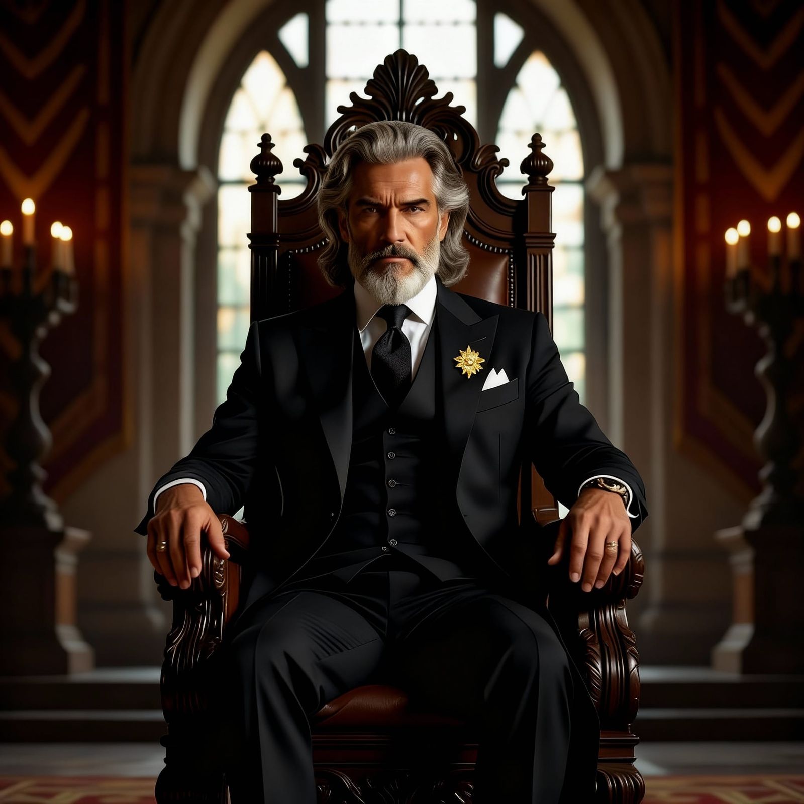 Majestic Lion-Hearted Man in Grand Throne Room