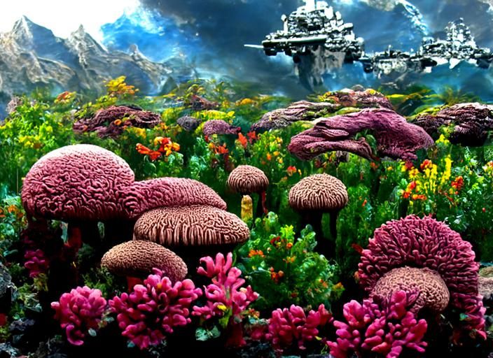 Surreal Deep Space Mushroom Coral Reef