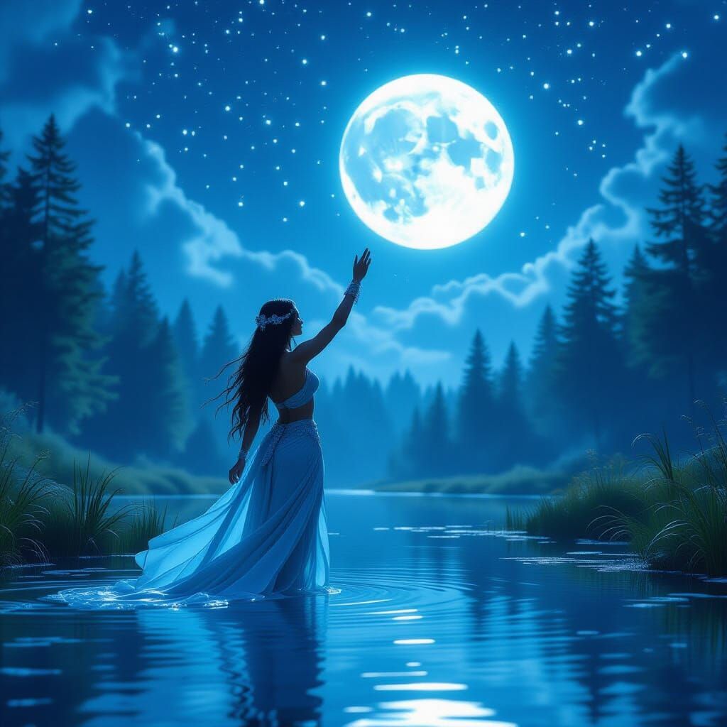 Turquoise Water Nymph Reaching for the Moon