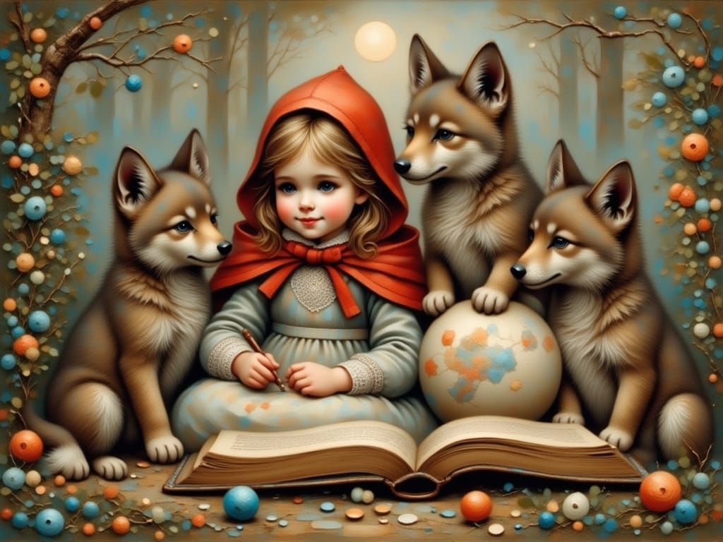 Whimsical Storybook Illustration of Grandma Reading to Littl...