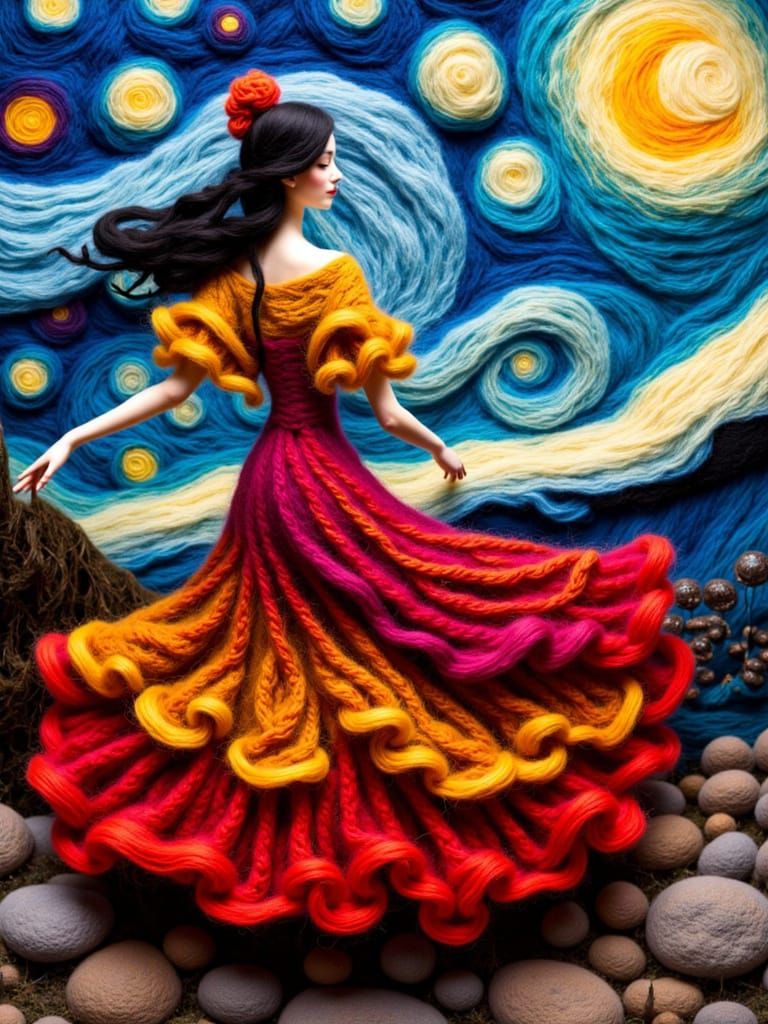 Energetic Flamenco Dancer in Felt Collage Style