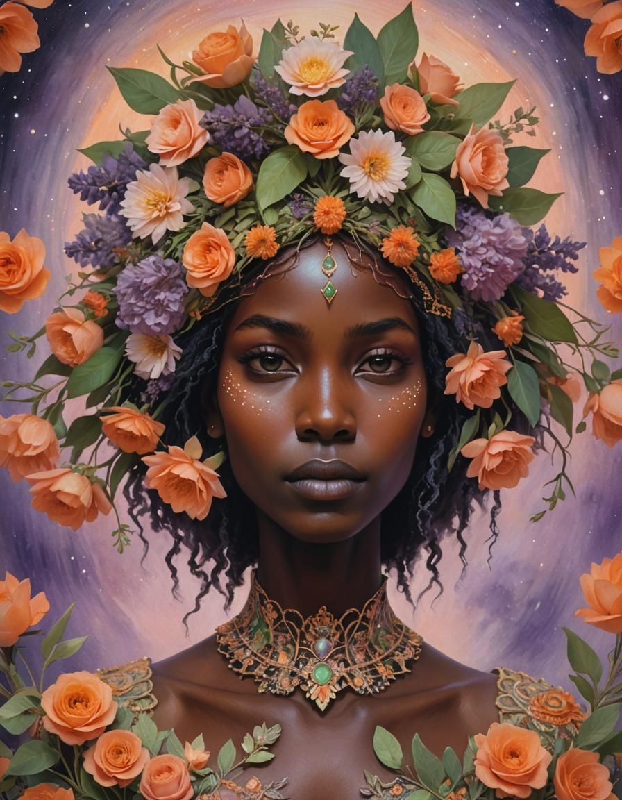 Ethereal Woman with Floral Crown in Pastel Hues