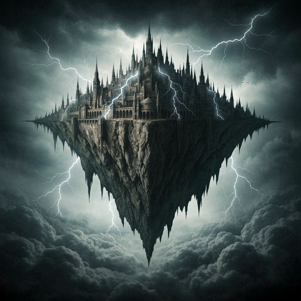Gothic City in Stormy Sky