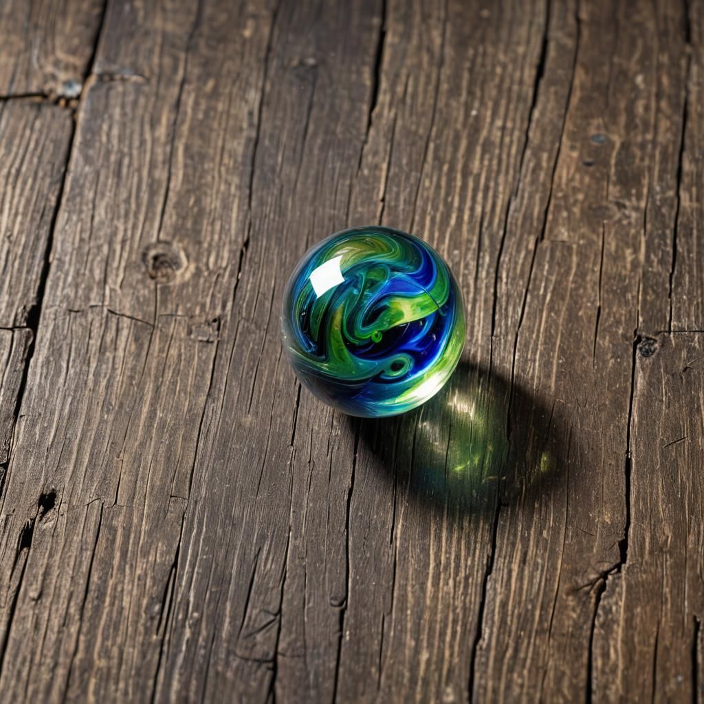Macro Photo of Glass Marble with Swirling Colors