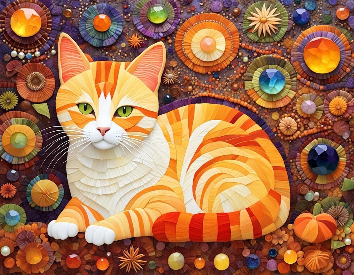 Orange Cat in Neo-Impressionist Style