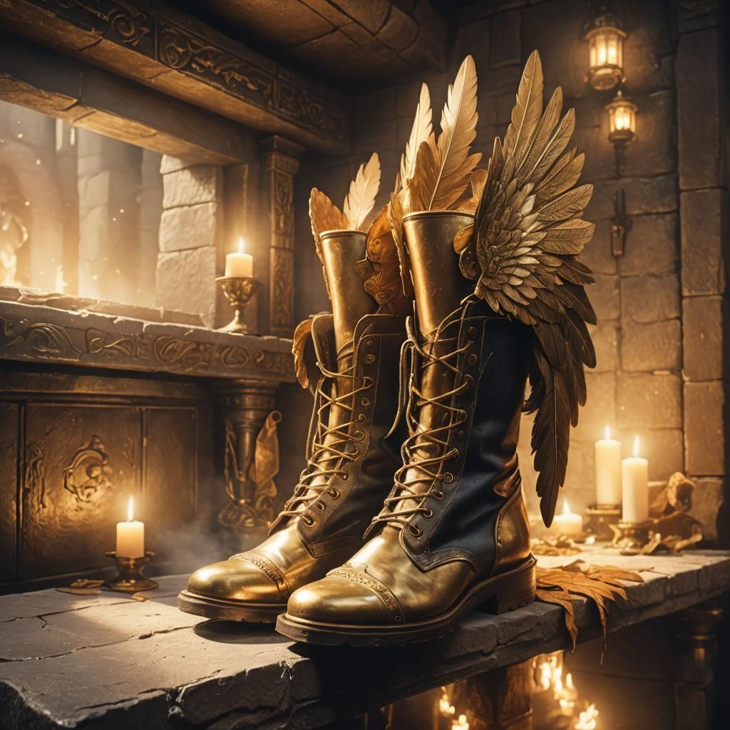 Medieval Winged Boots in Candlelight