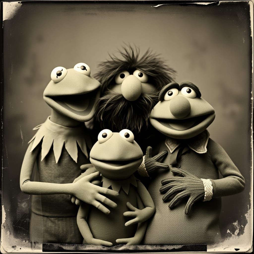 Muppet Family Portrait in Vintage Tin-Type Style