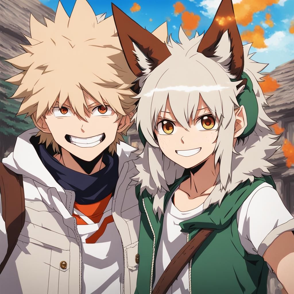 Bakugo with Wolf Ears in Anime Style