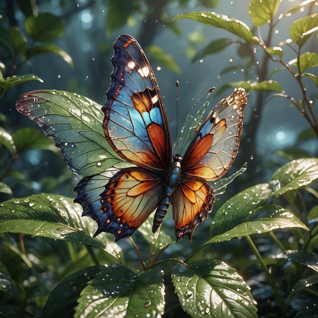 Butterfly on Dewy Leaf: 3D Game Cinematic