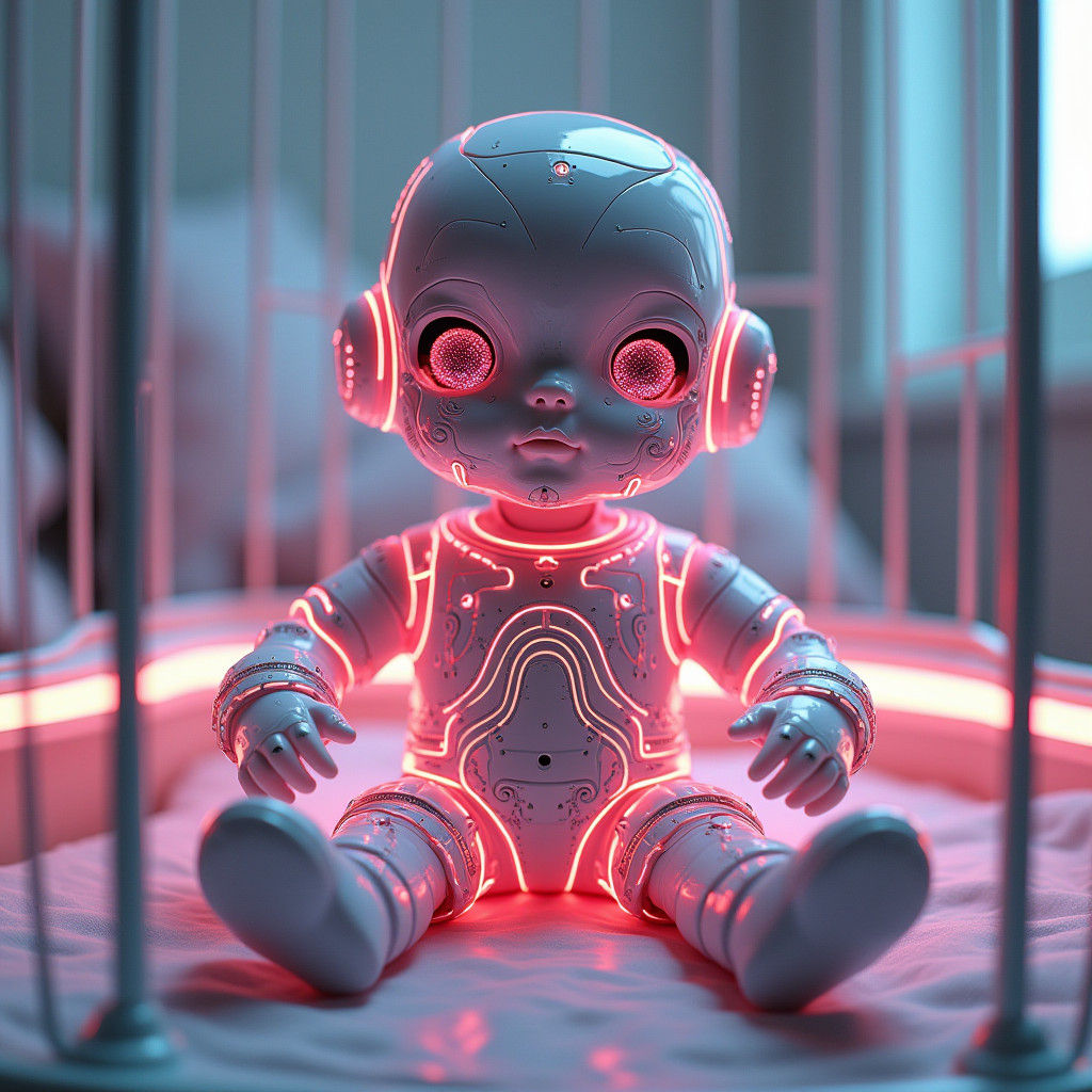 Futuristic Baby Doll with Glowing Neon Lights