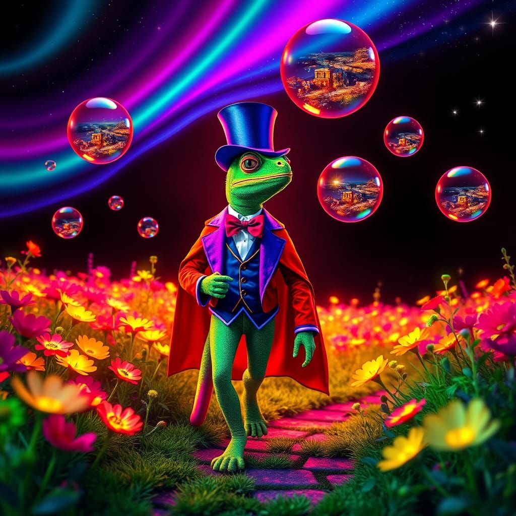 Chameleon Magician in Fluorescent Neon Meadow