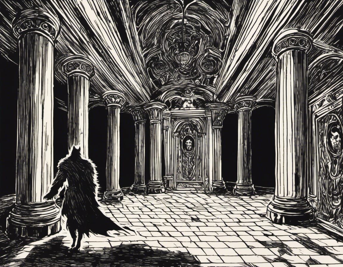 Werewolf Enters Empty Throne Room in Fantasycore Style