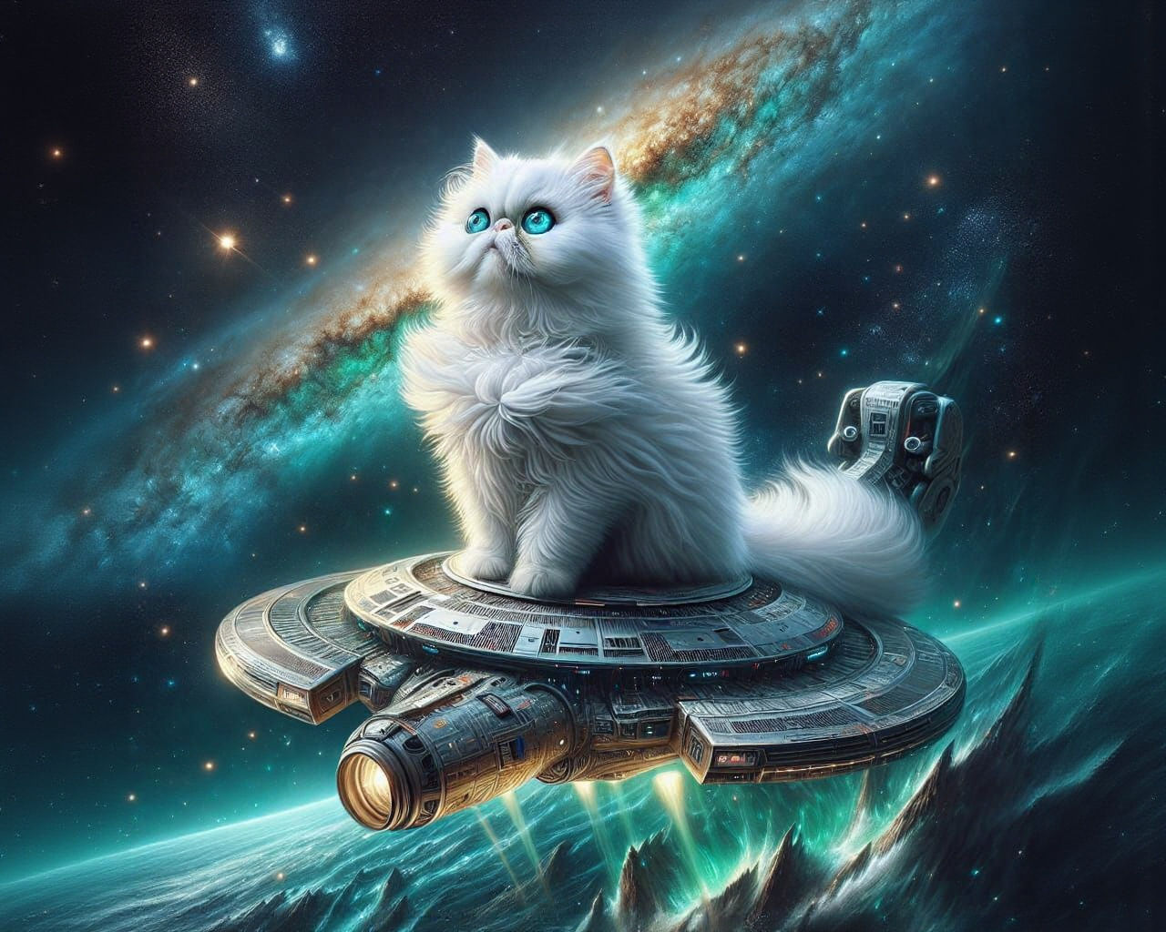 Persian Cat on Spaceship in Deep Space