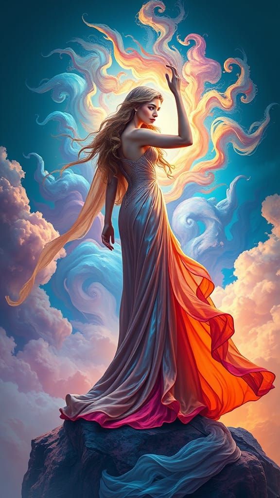 Ethereal Goddess in Vibrant Dreamscape