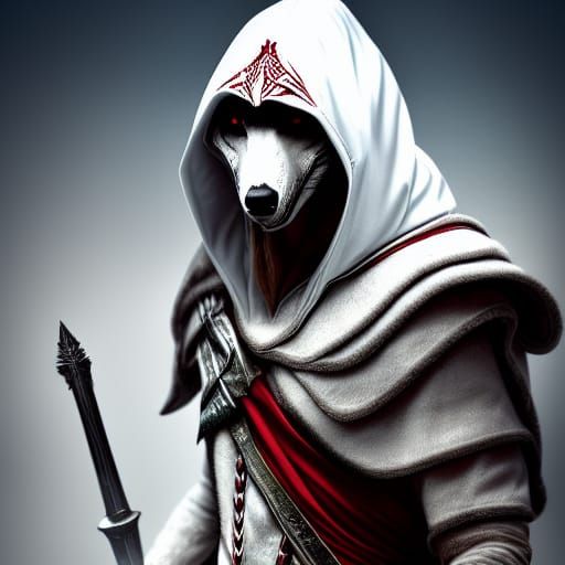 Anthropomorphic White Wolf Assassin in Cinematic Lighting