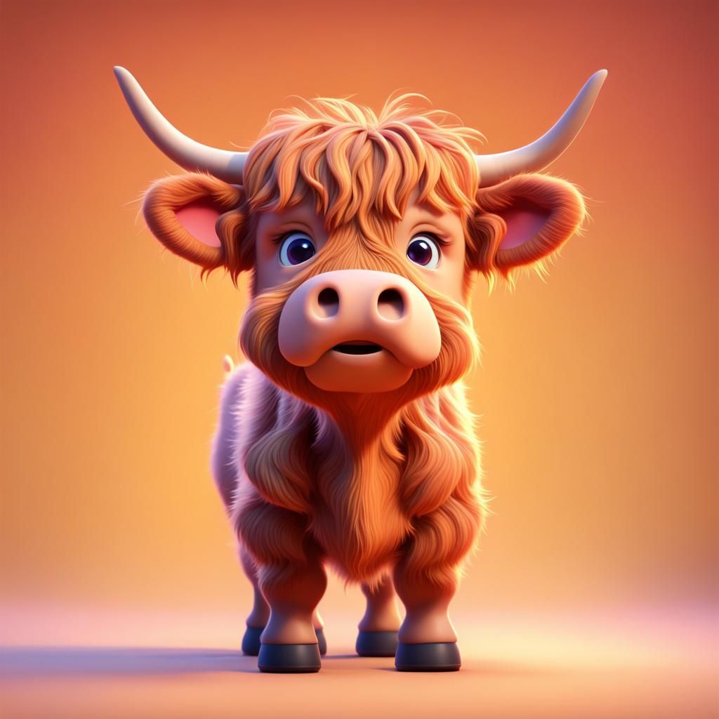 Cute Highland Calf in Pixar Style