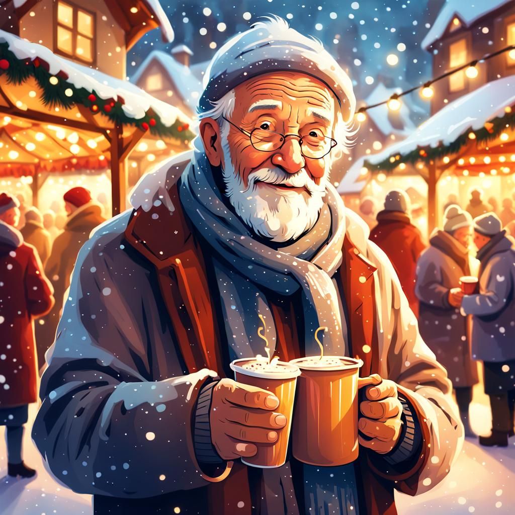 Festive Christmas Market Scene in Rockwell Style