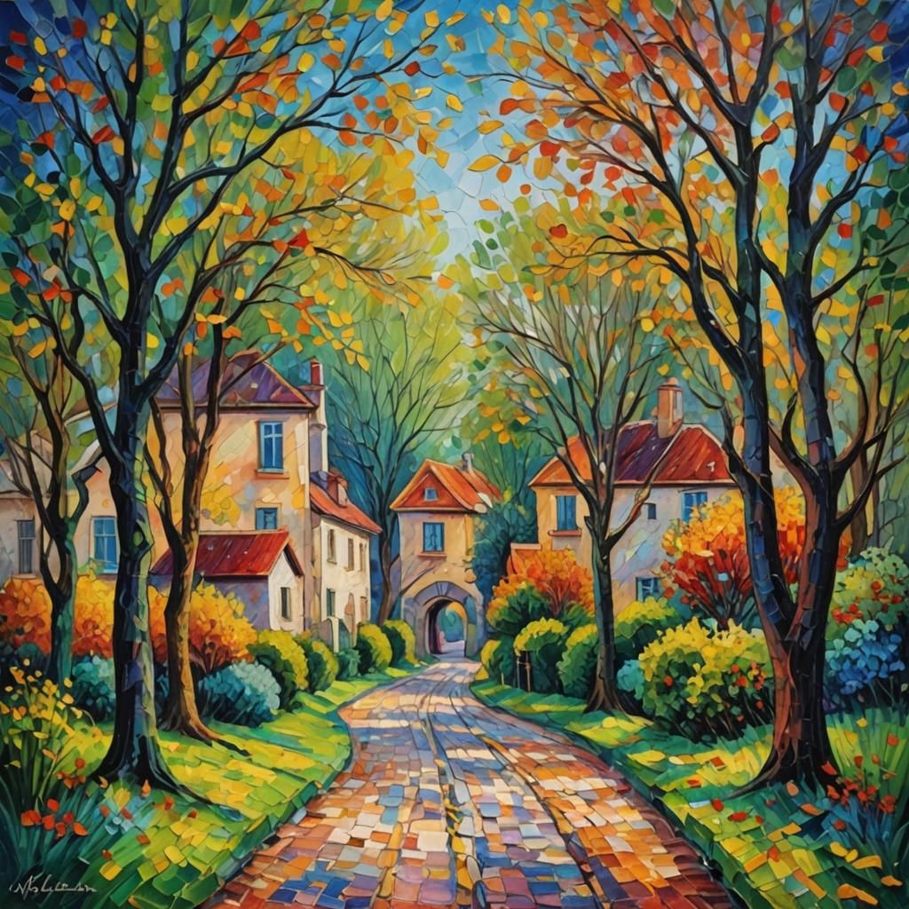 Neo-Impressionist Oil Painting of Beautiful Places