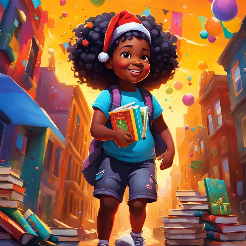 Vibrant Christmas Library Adventure in Graffiti Style