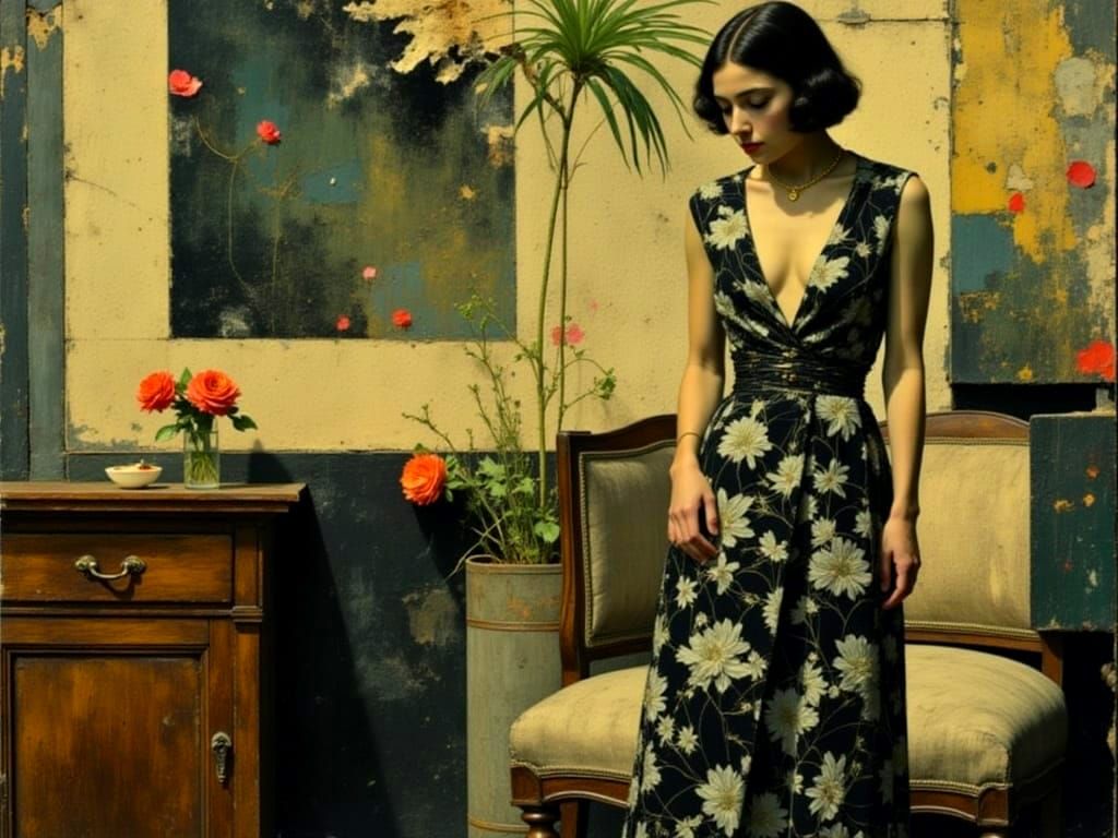 Art Deco Singer in Tropical Impasto Room