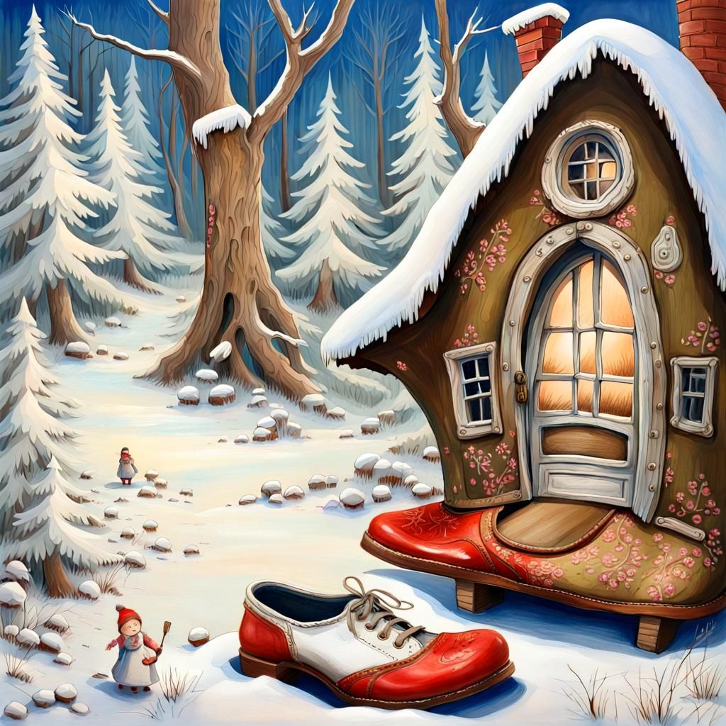 Fairy-Tale Shoe House in Winter Forest