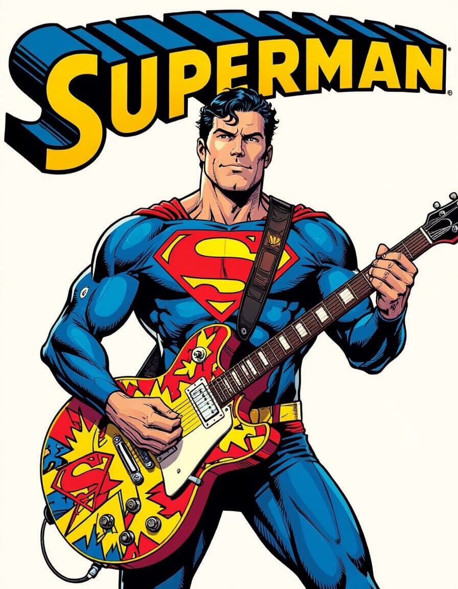 Electric guitar with superman art