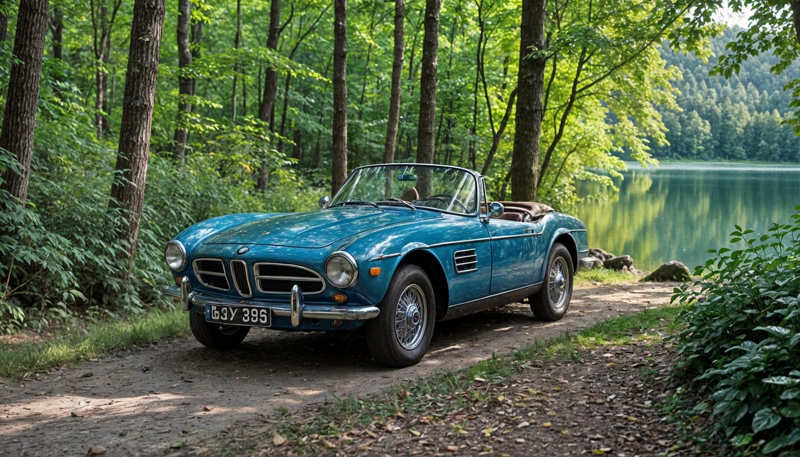 Blue Antique BMW in Forest Landscape