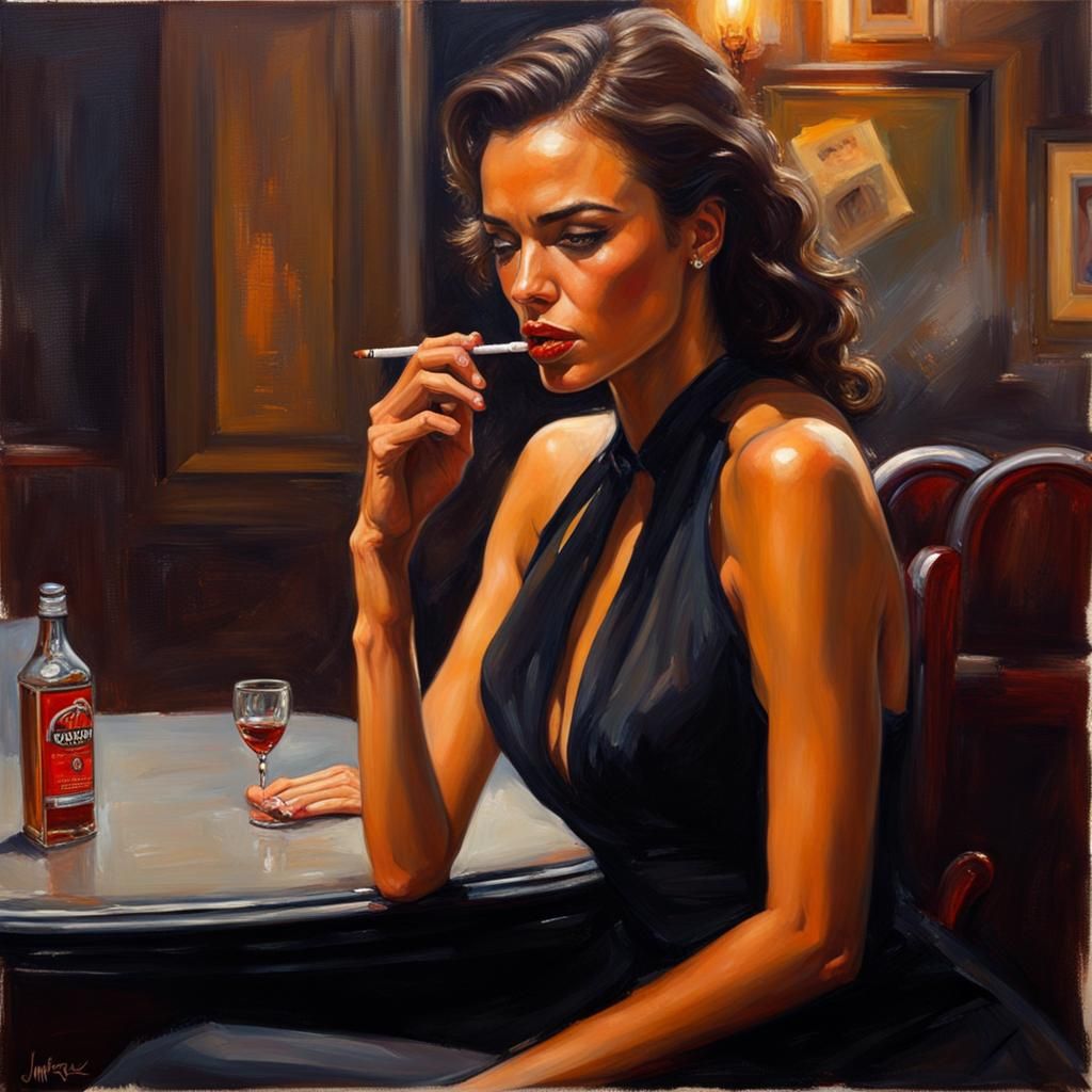 Irina Shayk as Film Noir Oil Painting