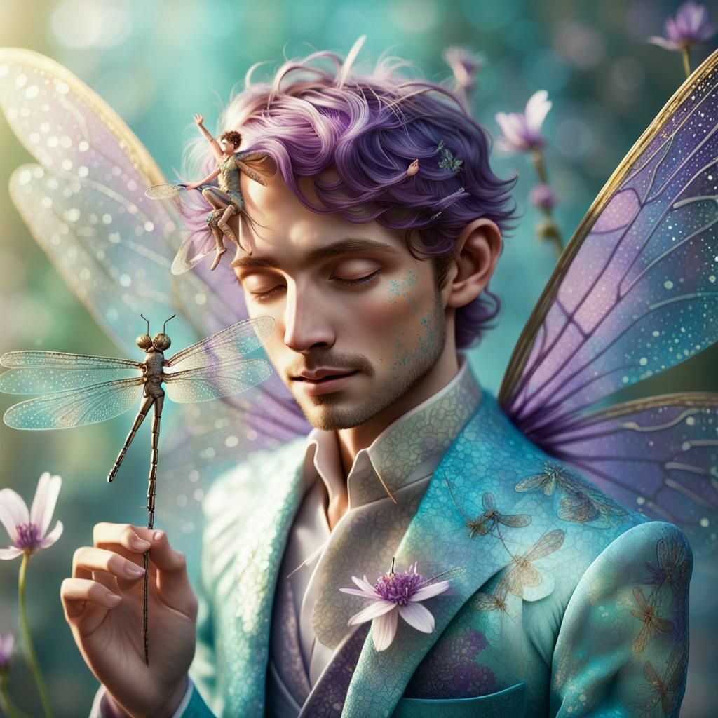 Male Flower fairy and a dragonfly