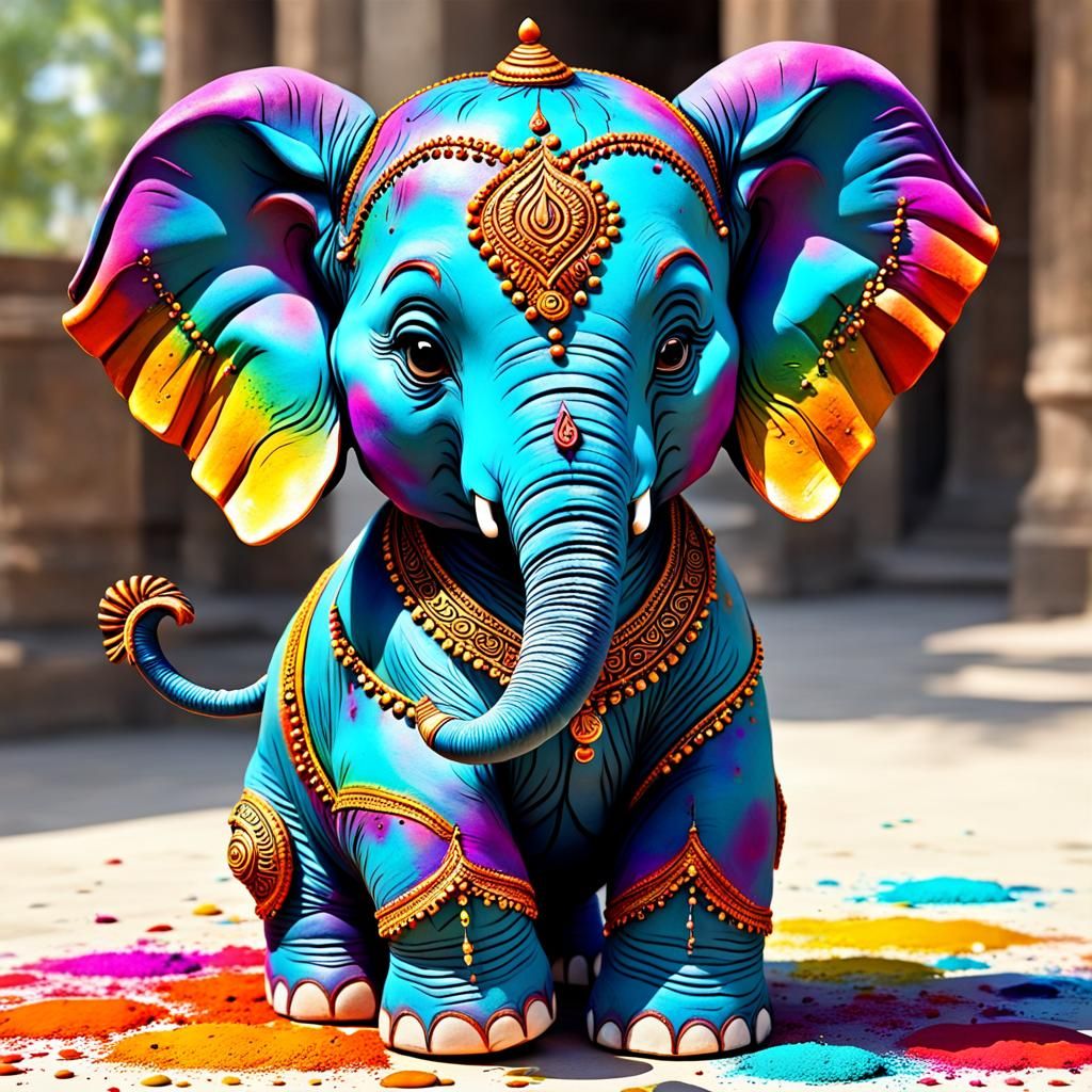 Adorable Elephant Baby Celebrates Holi Festival in 3D