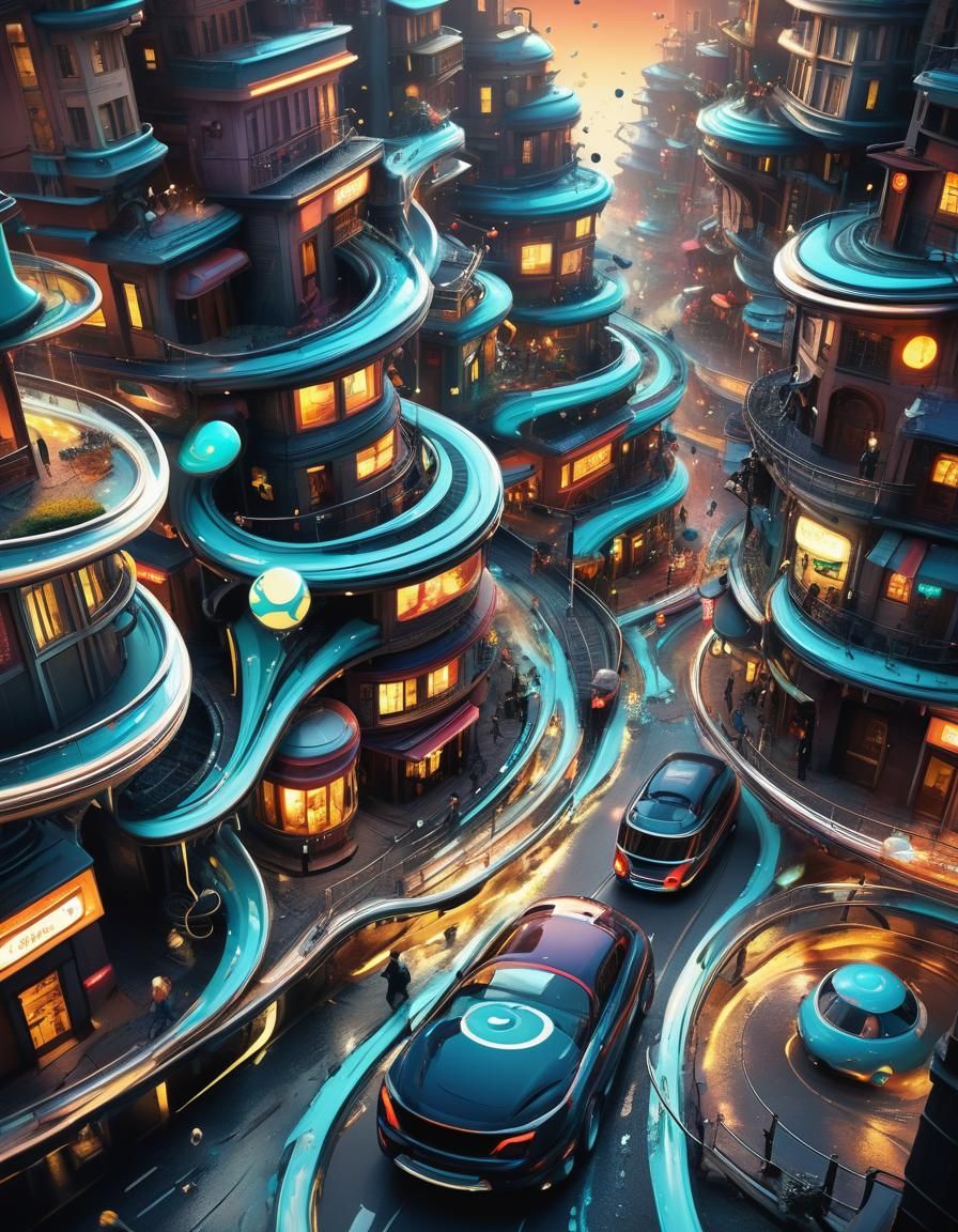 Futuristic Steamwave Dreamland Street in 3D Digital Art