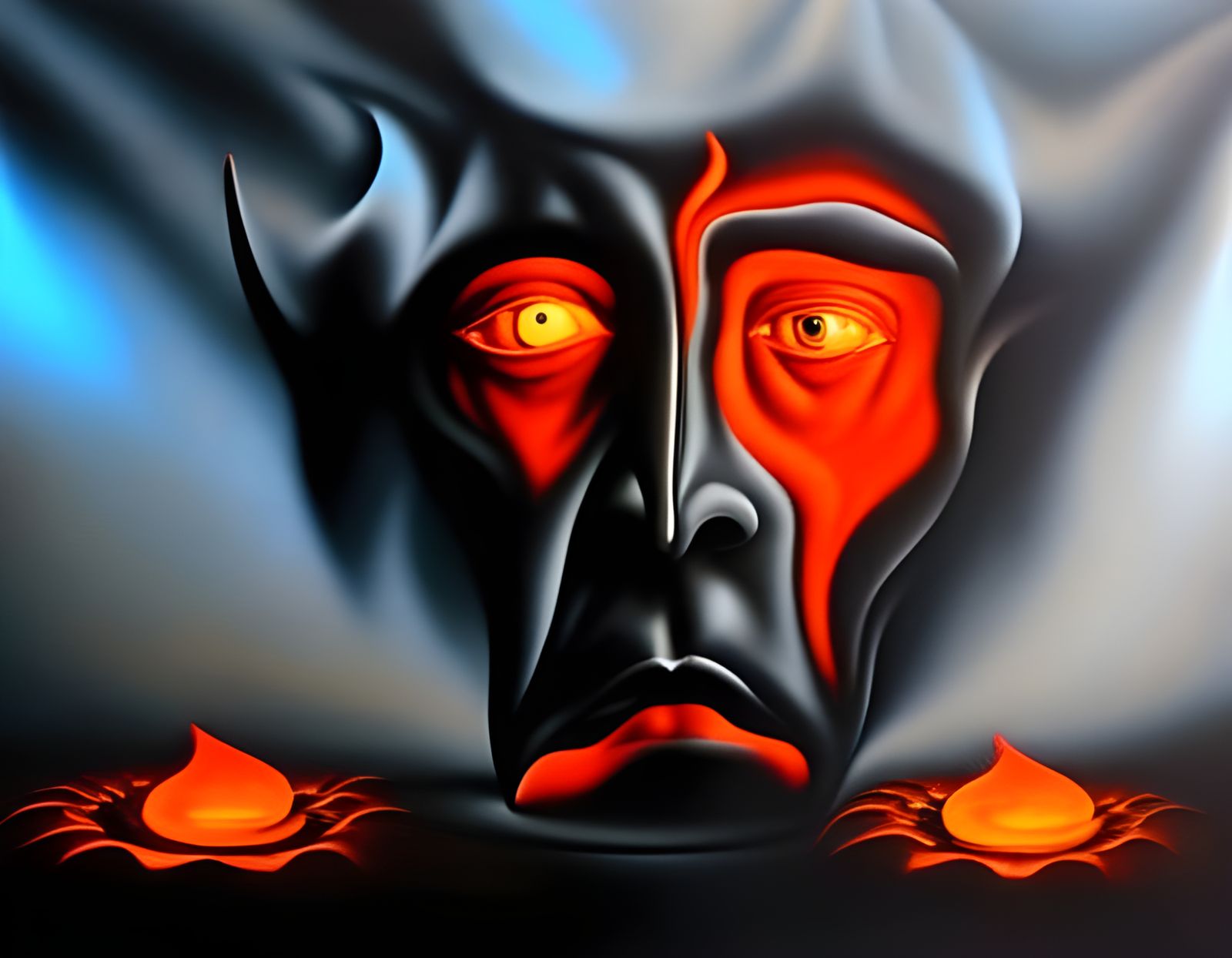 Creepy Demons in Surreal Flames, Melting Oil on Canvas