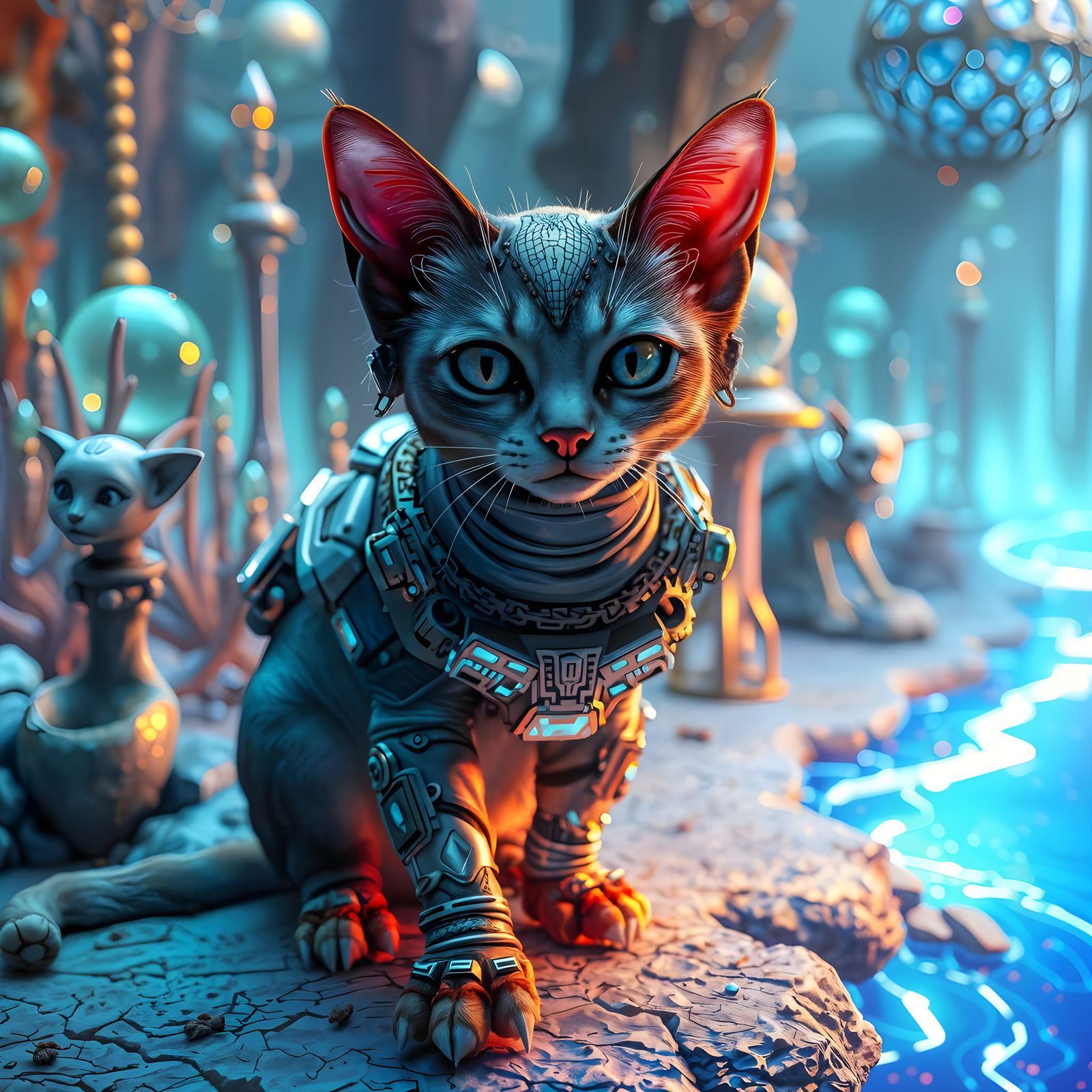 Cyborg Cat Lost in Cyberspace Garden